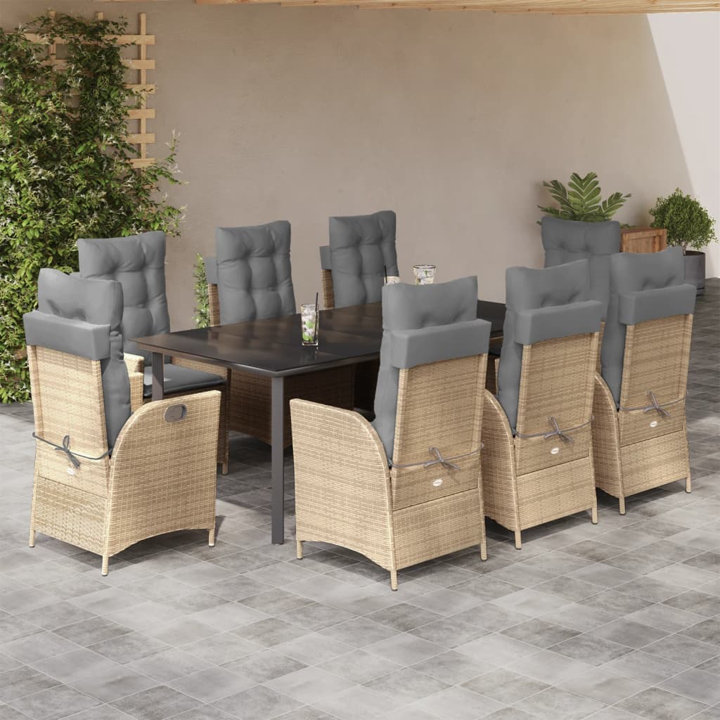 9-delige Tuinset met kussens poly rattan beige – afbeelding 1
