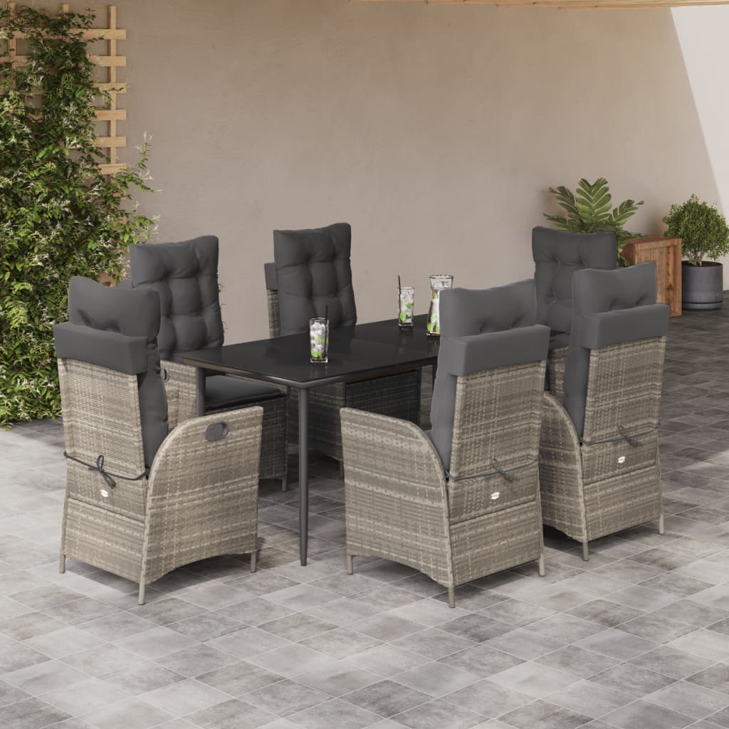 7-delige Tuinset met kussens poly rattan grijs – afbeelding 1