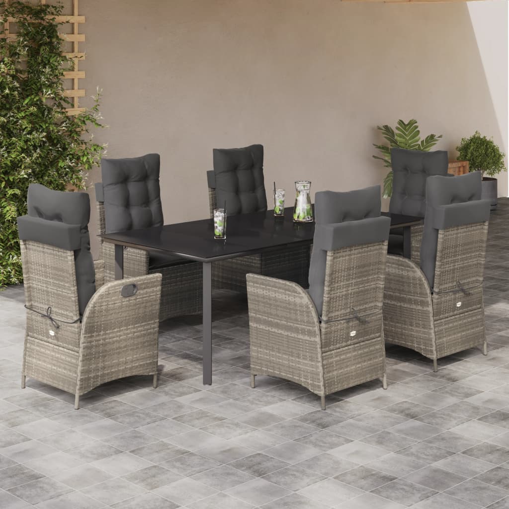 7-delige Tuinset met kussens poly rattan grijs – afbeelding 1