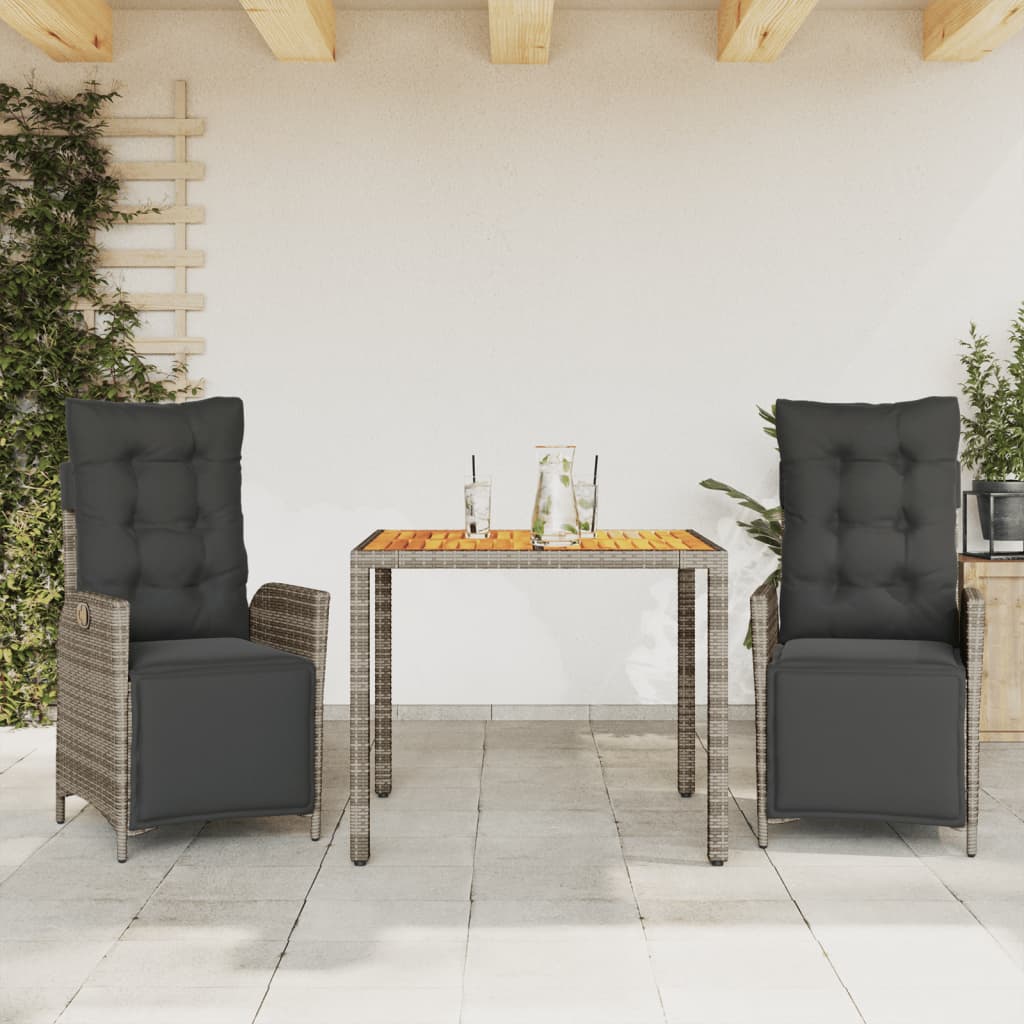 3-delige Tuinset met kussens poly rattan grijs – afbeelding 1