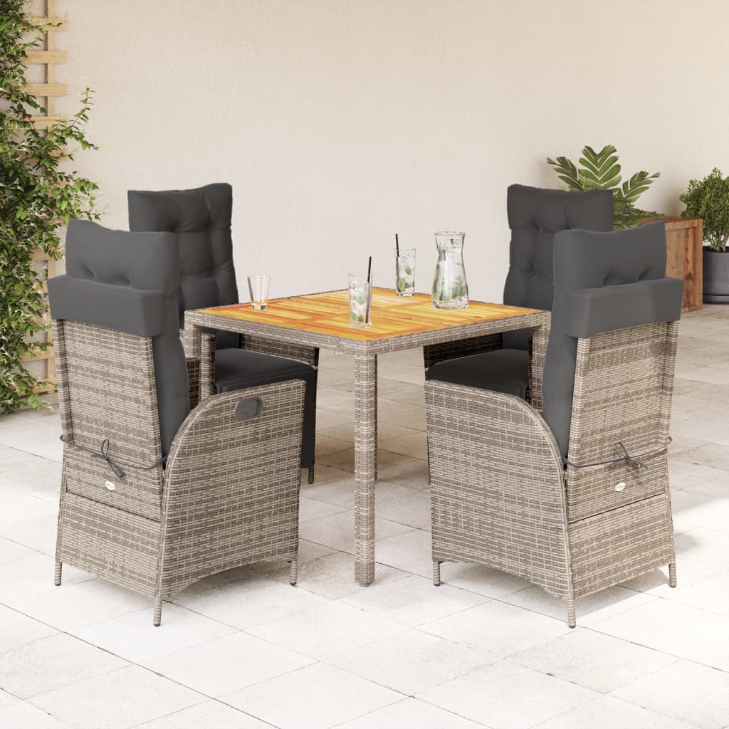 5-delige Tuinset met kussens poly rattan grijs – afbeelding 1