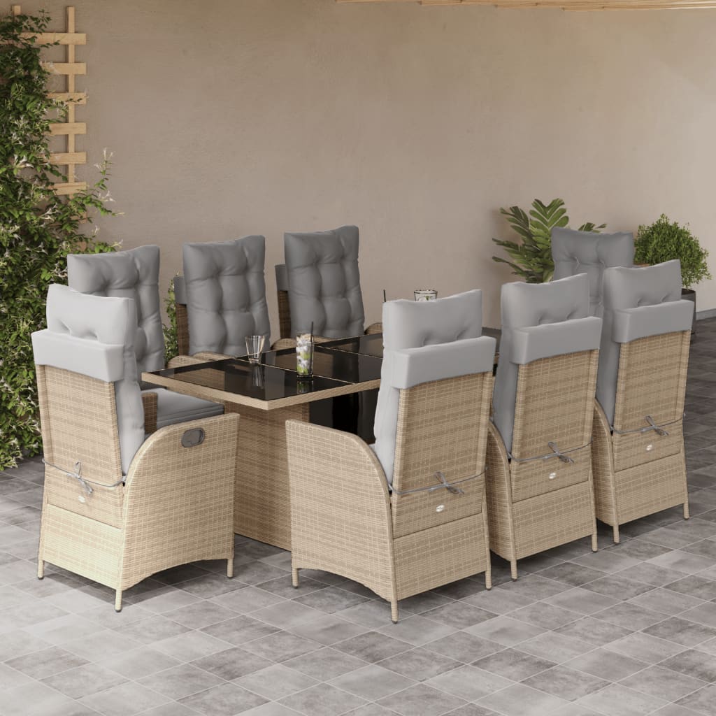 9-delige Tuinset met kussens poly rattan gemengd beige – afbeelding 1