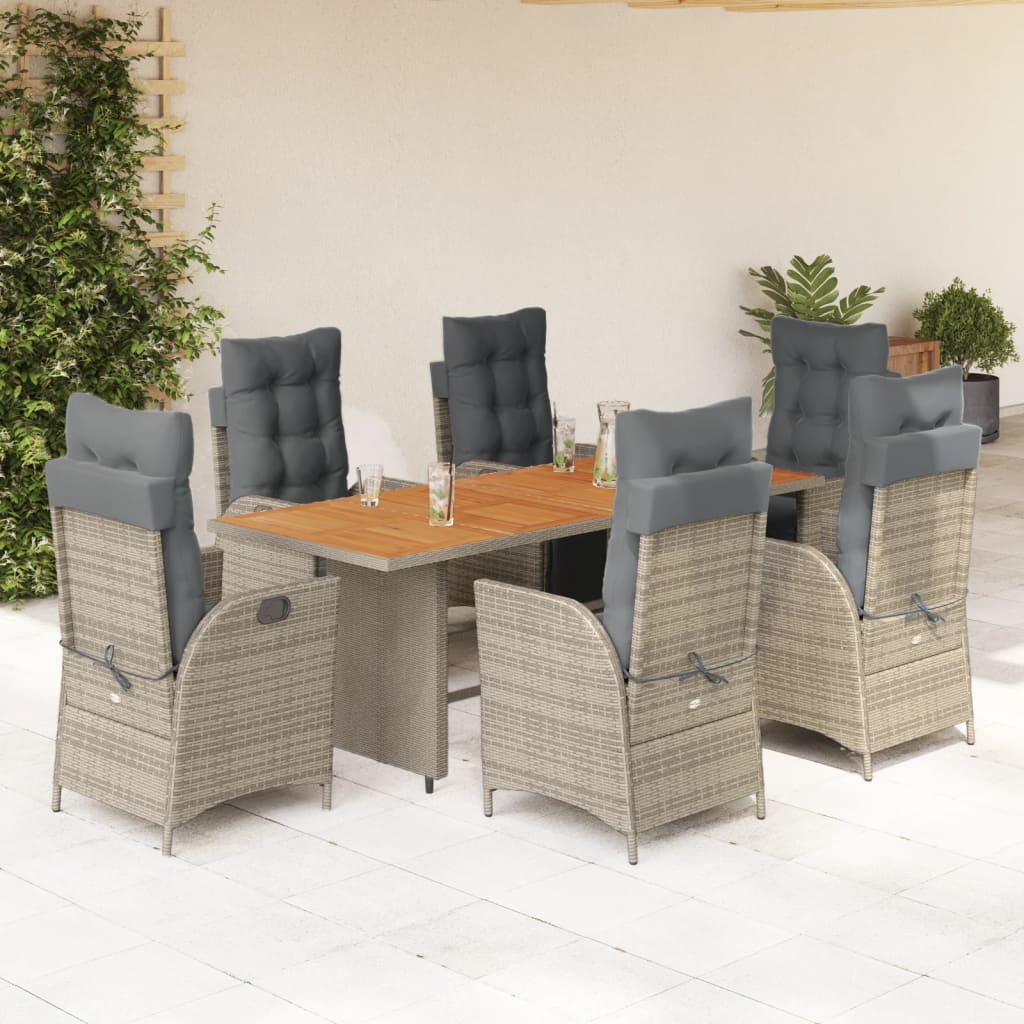 7-delige Tuinset met kussens poly rattan grijs – afbeelding 1
