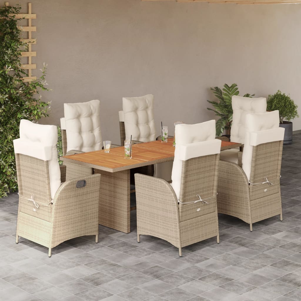 7-delige Tuinset met kussens poly rattan beige – afbeelding 1