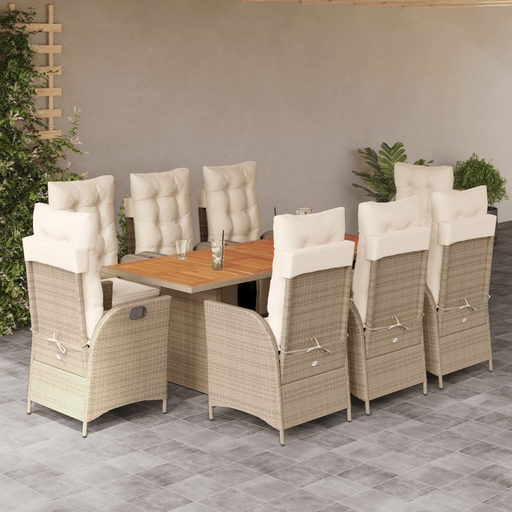 9-delige Tuinset met kussens poly rattan beige – afbeelding 1
