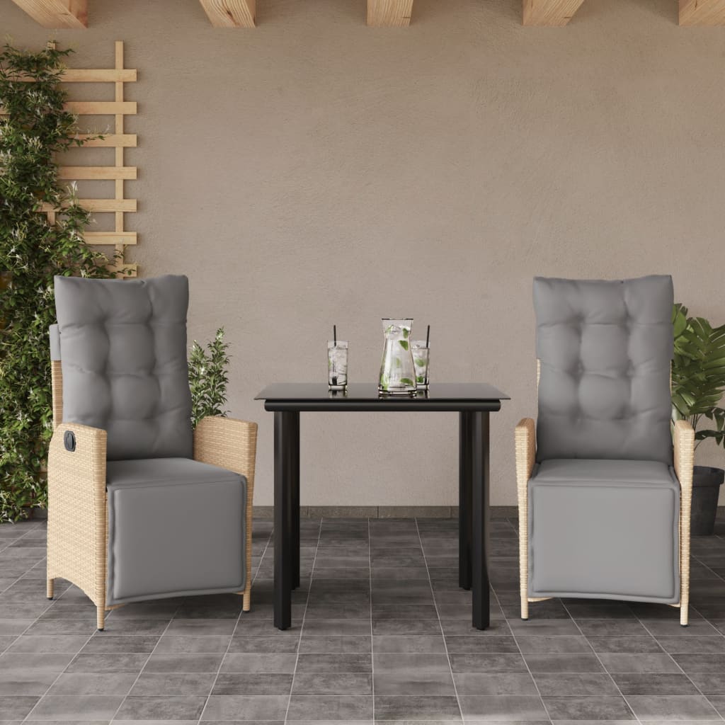 3-delige Tuinset met kussens poly rattan gemengd beige – afbeelding 1