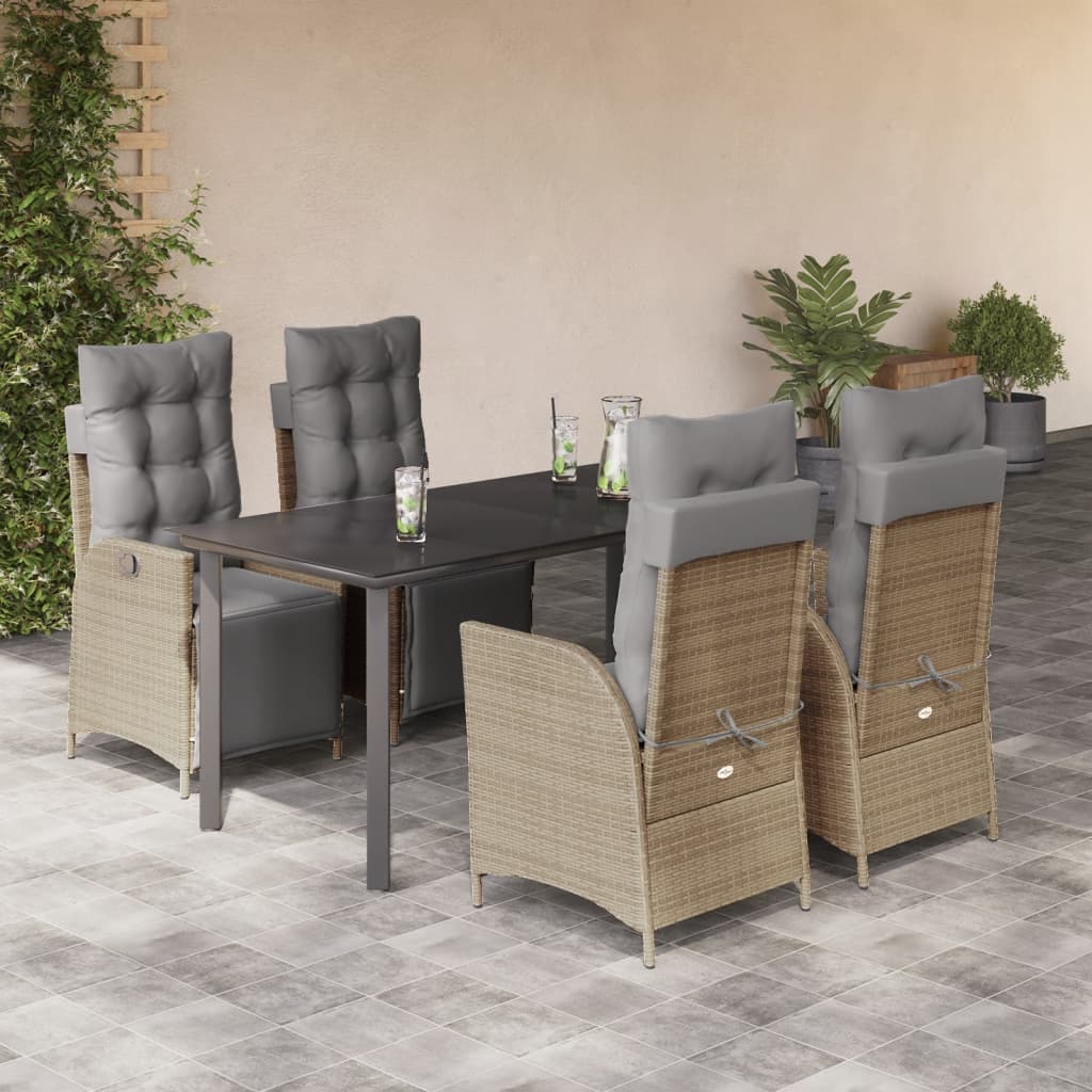 5-delige Tuinset met kussens poly rattan gemengd beige – afbeelding 1