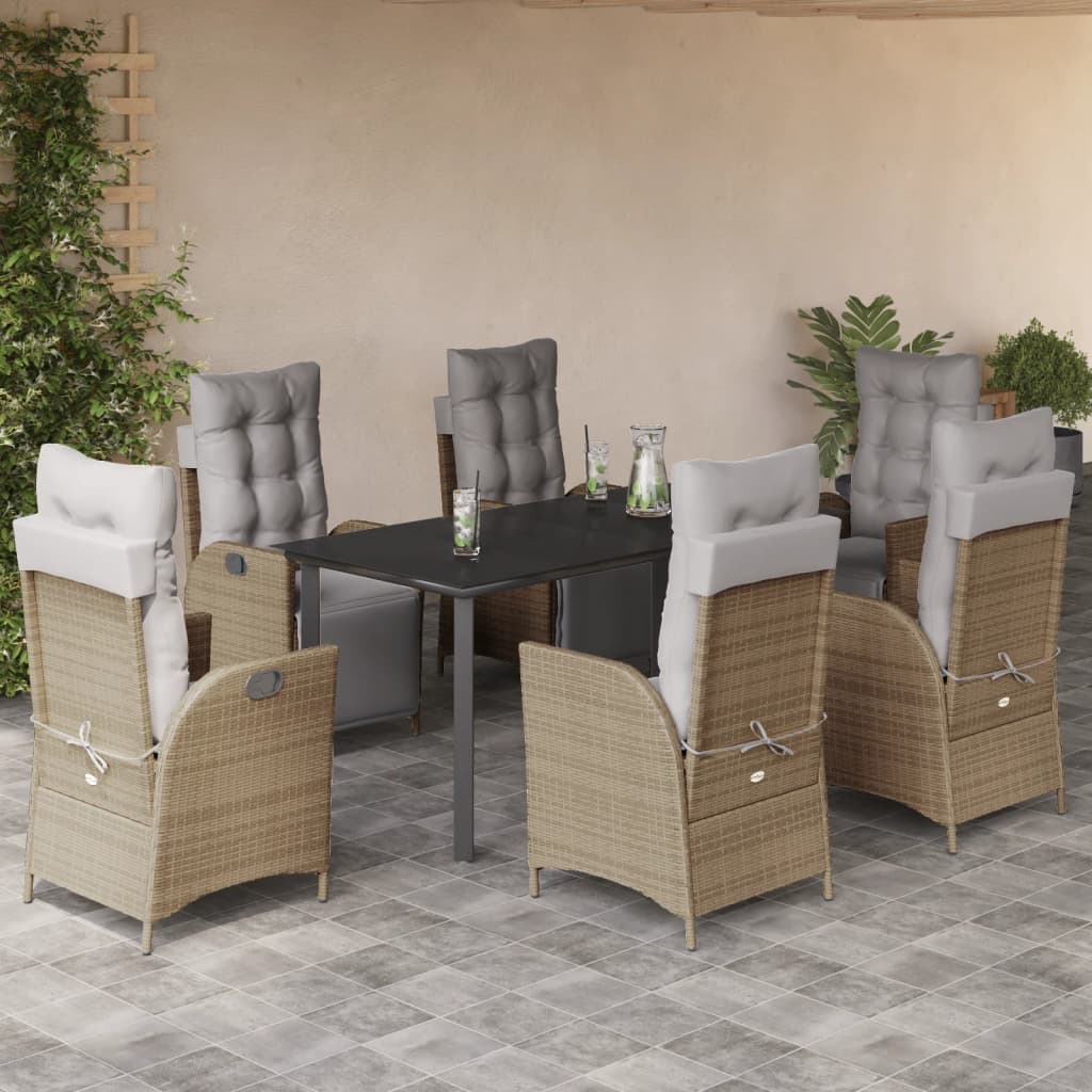 7-delige Tuinset met kussens poly rattan gemengd beige – afbeelding 1