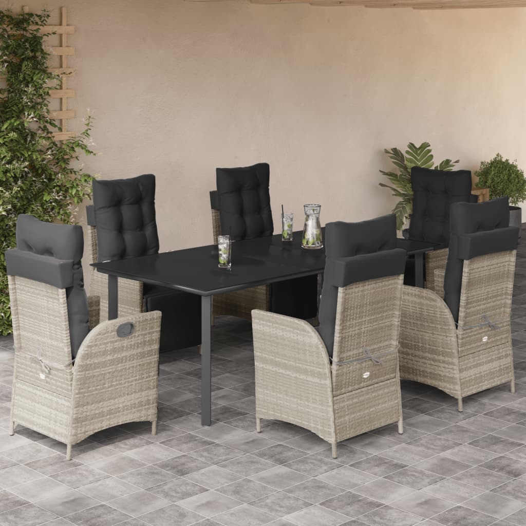 7-delige Tuinset met kussens poly rattan grijs – afbeelding 1