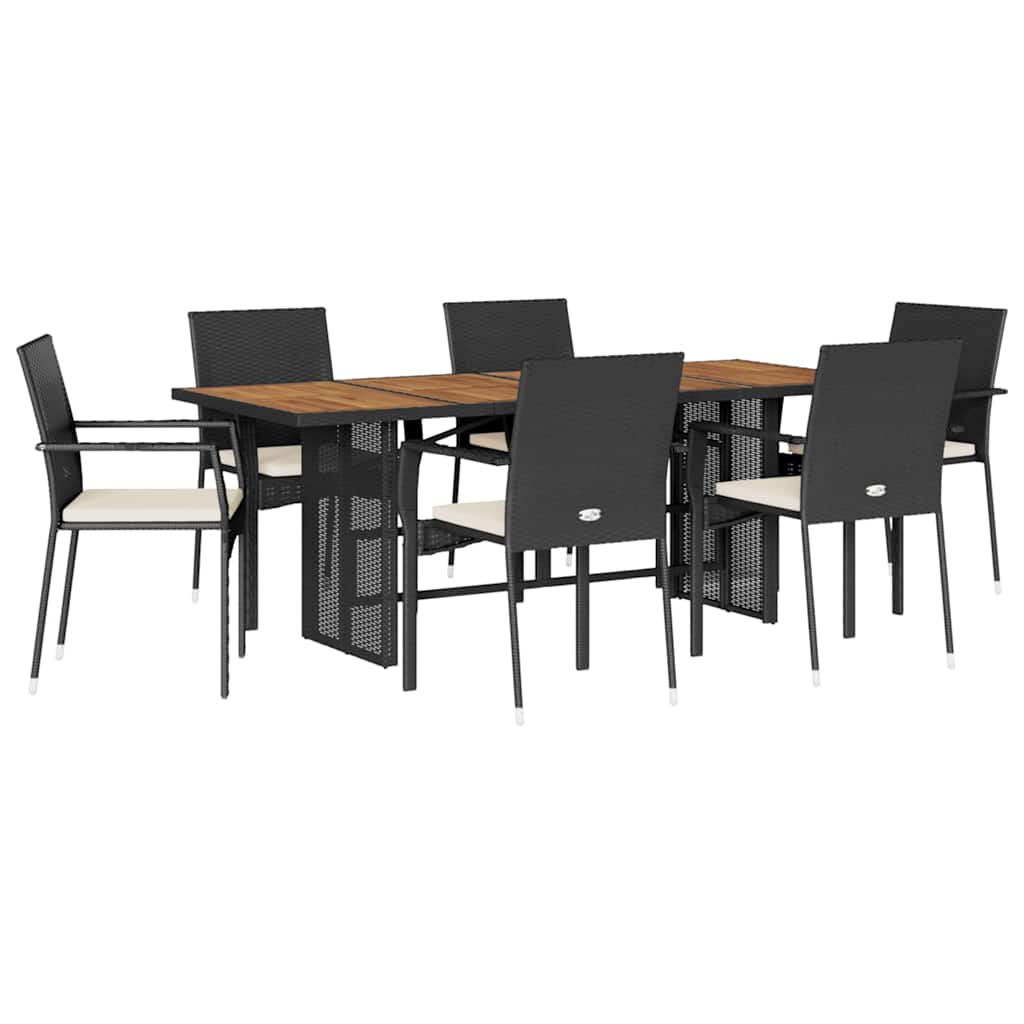 7-delige Tuinset met kussens poly rattan zwart – afbeelding 2