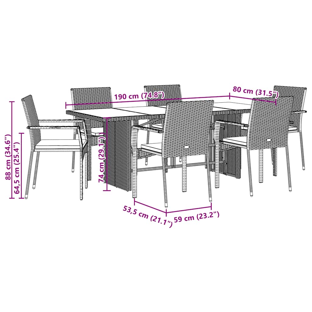 7-delige Tuinset met kussens poly rattan zwart – afbeelding 7