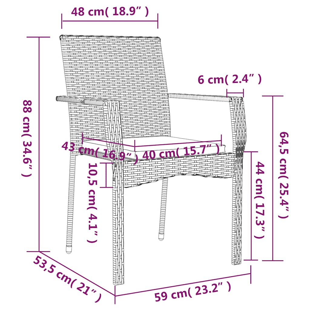 7-delige Tuinset met kussens poly rattan zwart – afbeelding 8