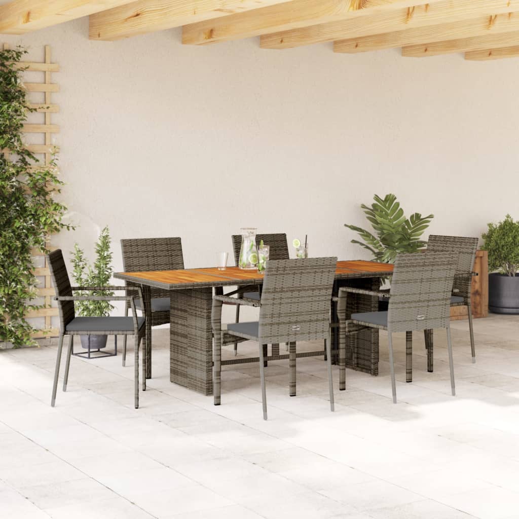 7-delige Tuinset met kussens poly rattan grijs – afbeelding 1