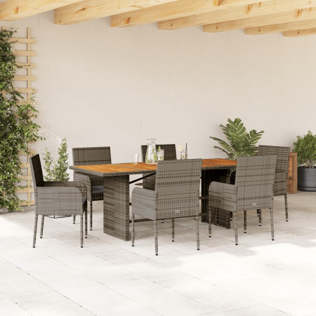 7-delige Tuinset met kussens poly rattan grijs – afbeelding 1