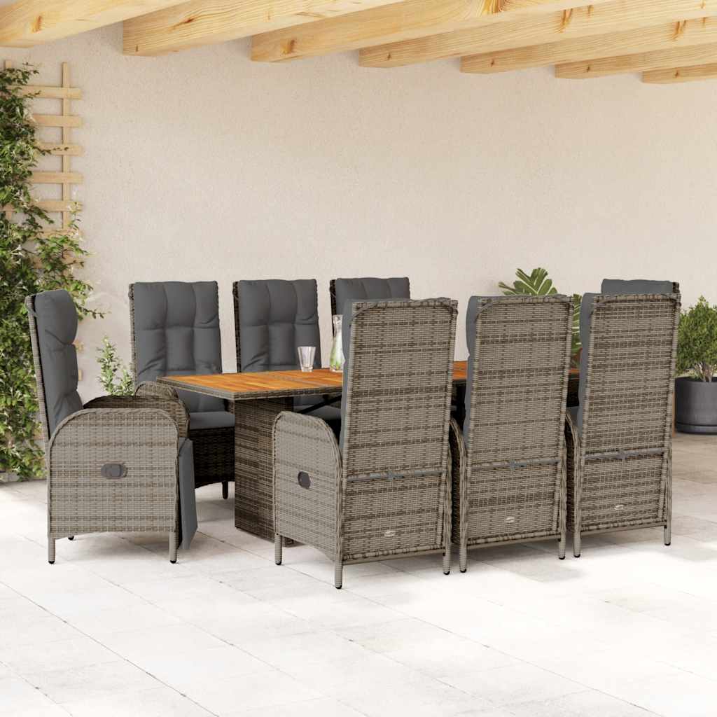 9-delige Tuinset met kussens poly rattan grijs – afbeelding 1