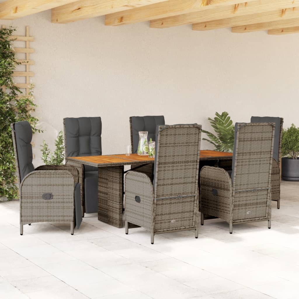 7-delige Tuinset met kussens poly rattan grijs – afbeelding 1