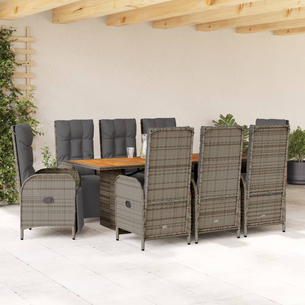 9-delige Tuinset met kussens poly rattan grijs – afbeelding 1