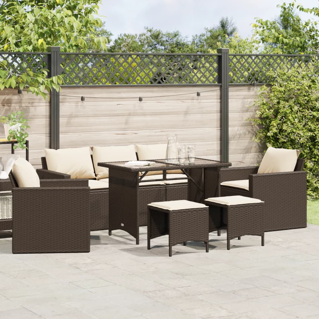 6-delige Loungeset met kussens poly rattan bruin – afbeelding 1