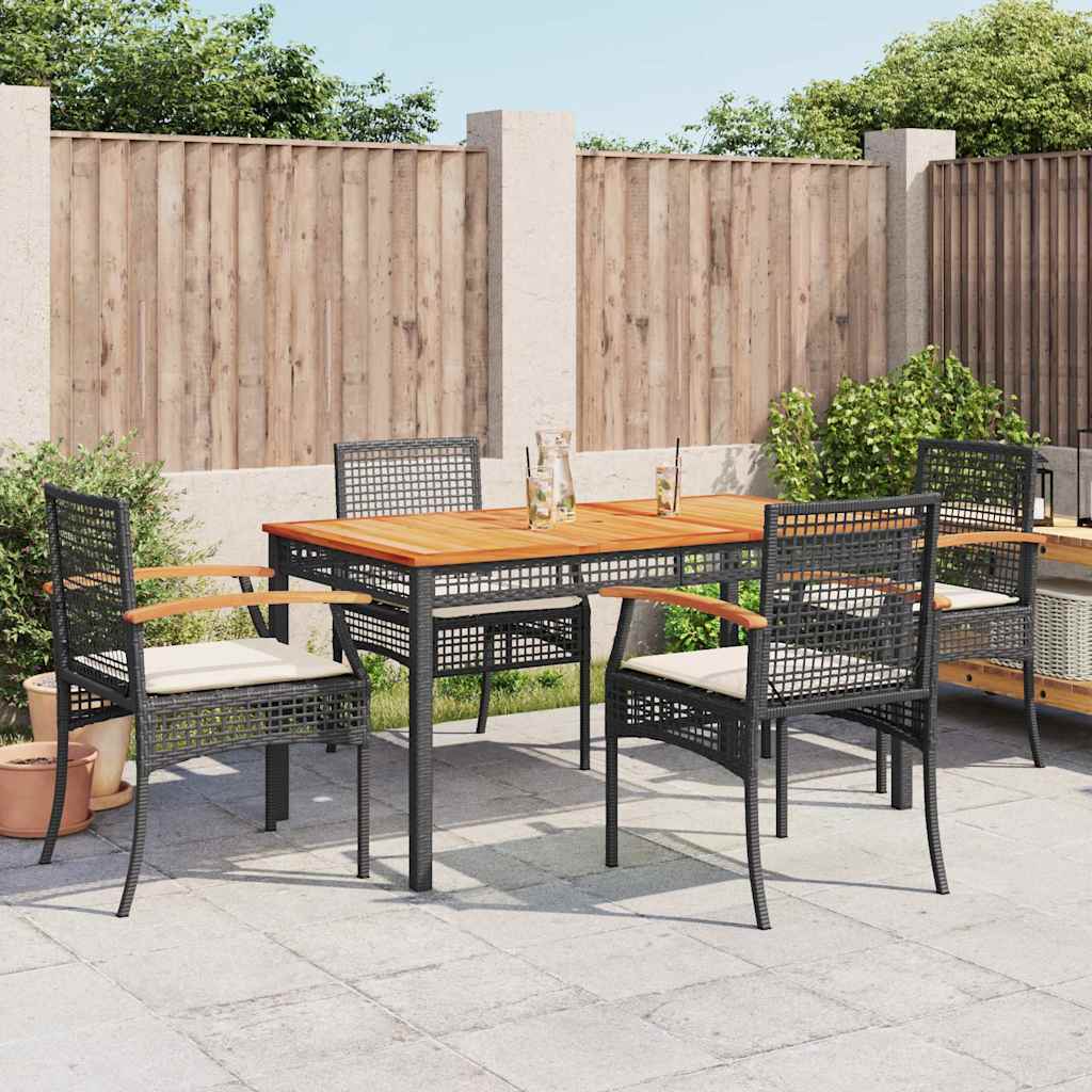 5-delige Tuinset met kussens poly rattan zwart – afbeelding 1