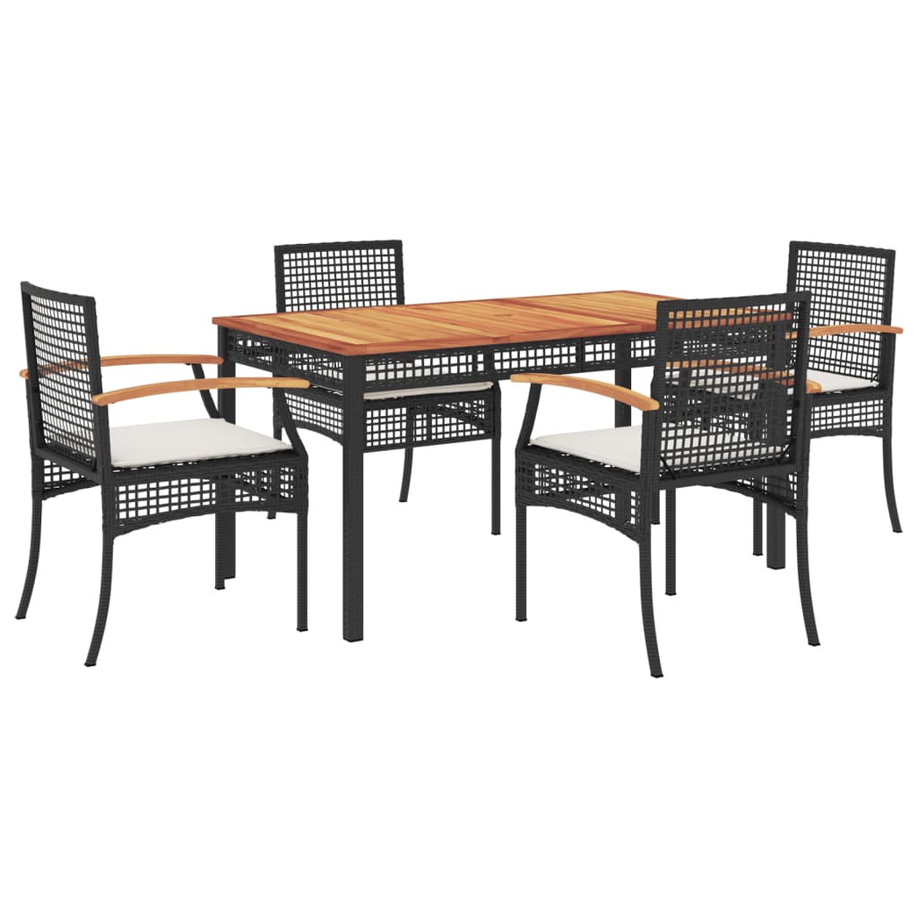 5-delige Tuinset met kussens poly rattan zwart – afbeelding 2
