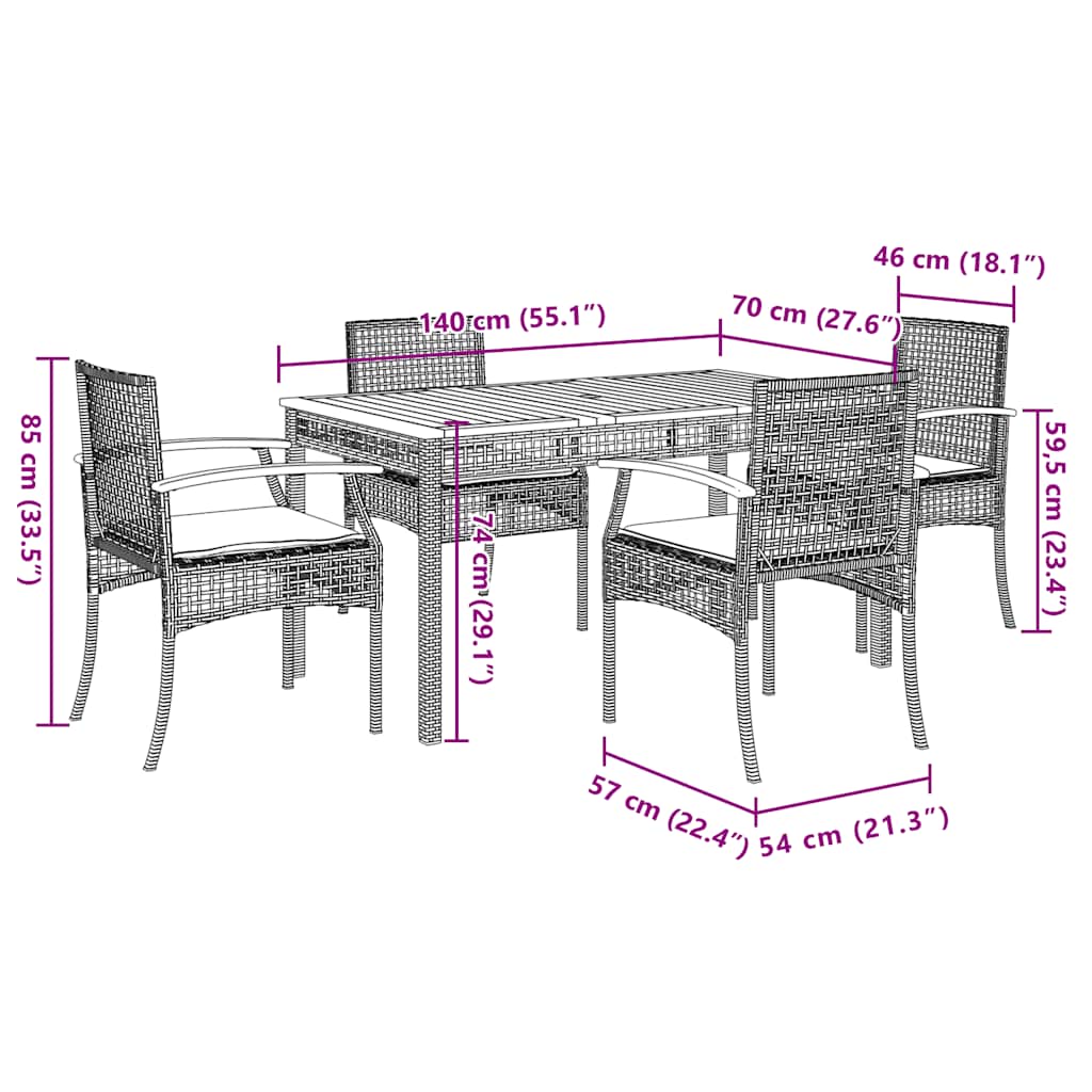5-delige Tuinset met kussens poly rattan zwart – afbeelding 8