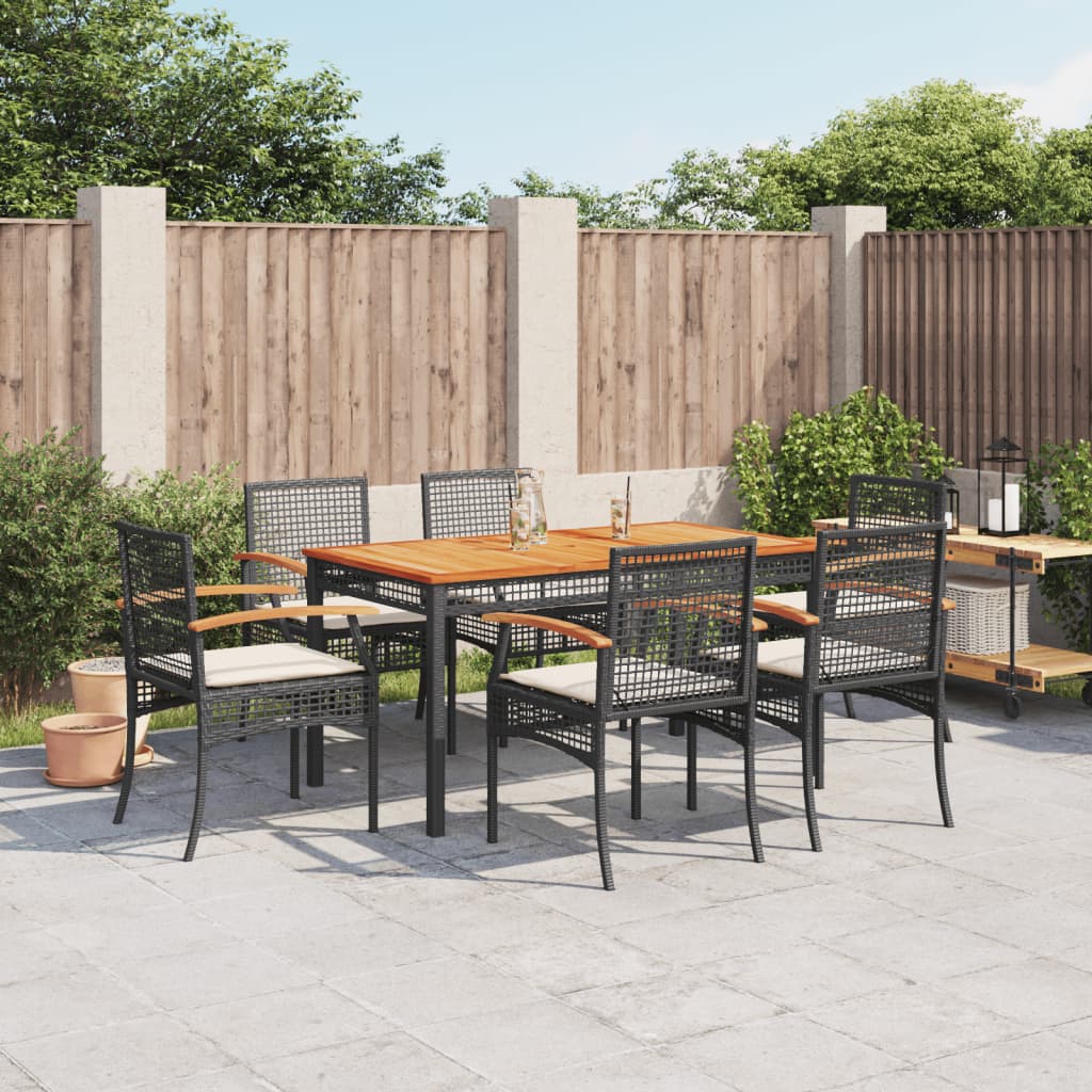 7-delige Tuinset met kussens poly rattan zwart – afbeelding 1