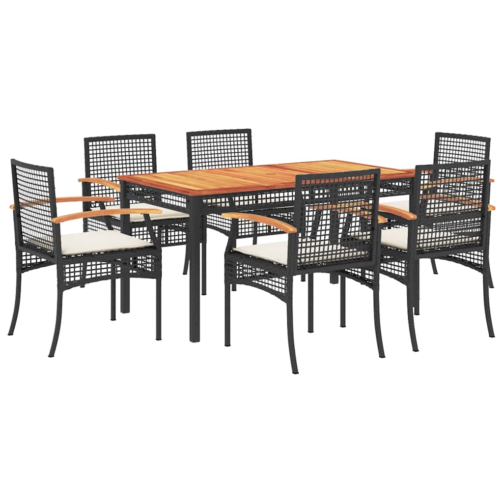 7-delige Tuinset met kussens poly rattan zwart – afbeelding 2