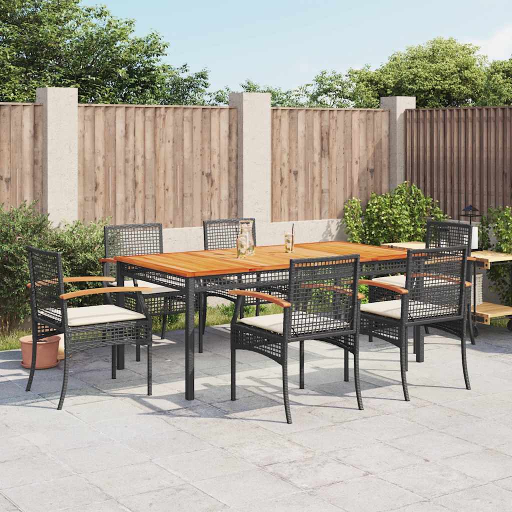 7-delige Tuinset met kussens poly rattan zwart – afbeelding 1