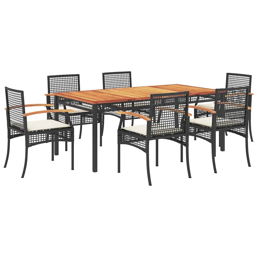 7-delige Tuinset met kussens poly rattan zwart – afbeelding 2