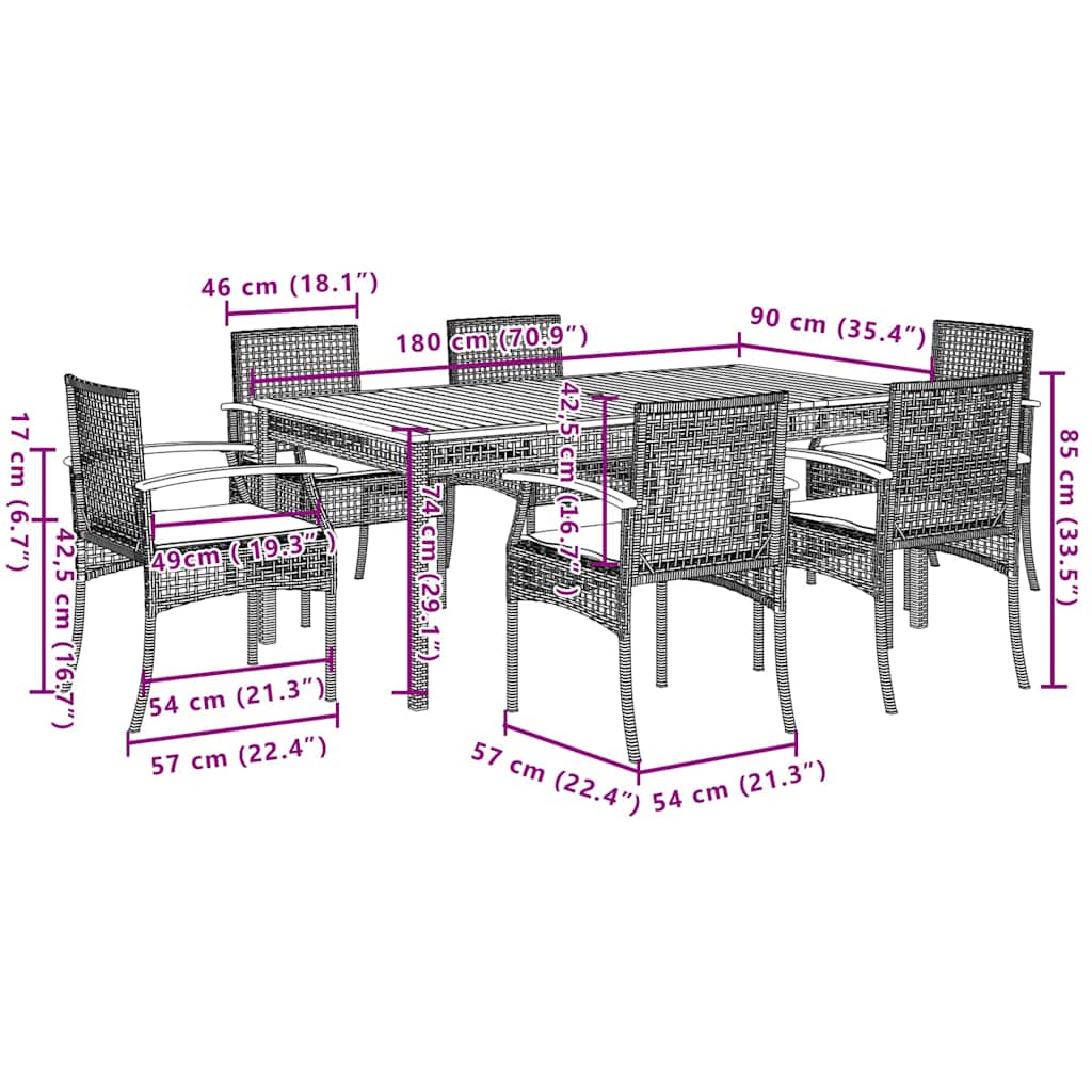 7-delige Tuinset met kussens poly rattan zwart – afbeelding 6