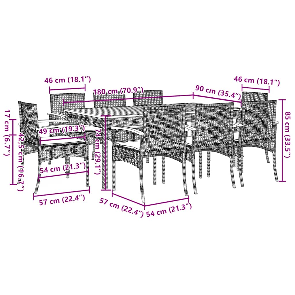 9-delige Tuinset poly rattan zwart – afbeelding 9