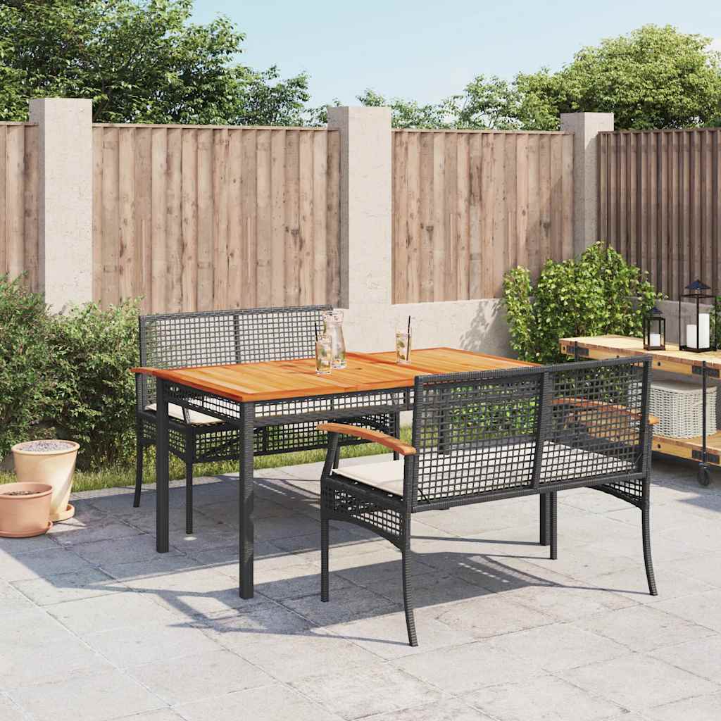 3-delige Tuinset met kussens poly rattan zwart – afbeelding 1