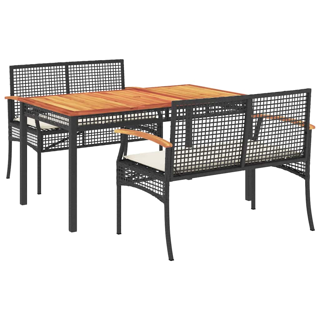 3-delige Tuinset met kussens poly rattan zwart – afbeelding 2