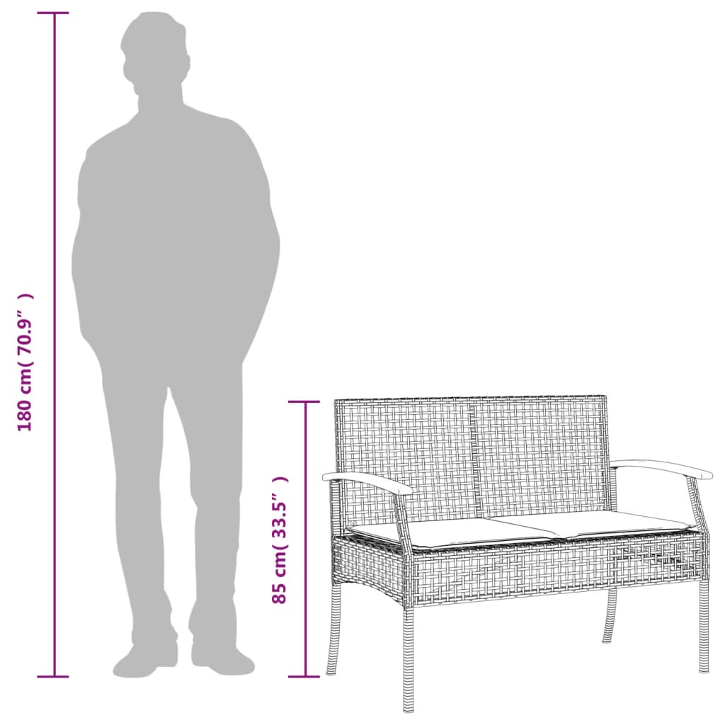 3-delige Tuinset met kussens poly rattan zwart – afbeelding 8