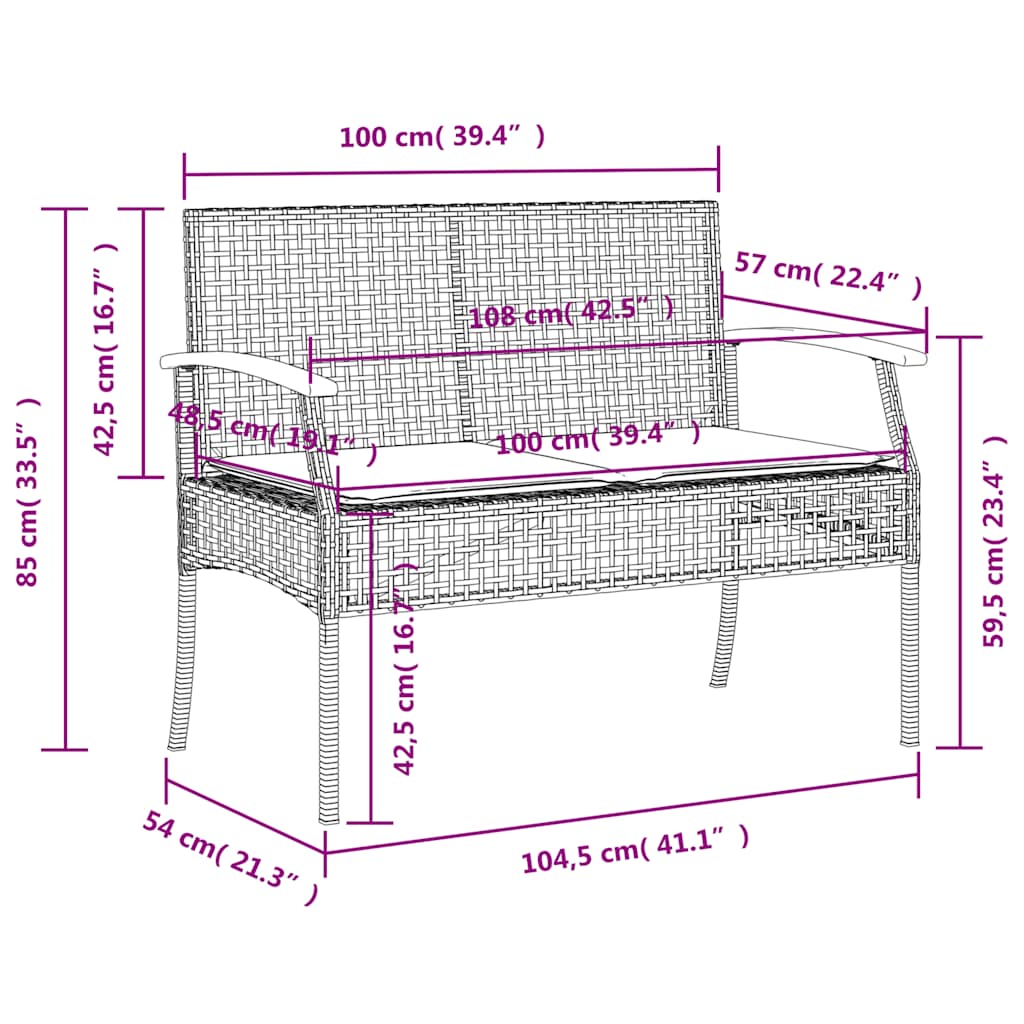 3-delige Tuinset met kussens poly rattan zwart – afbeelding 9