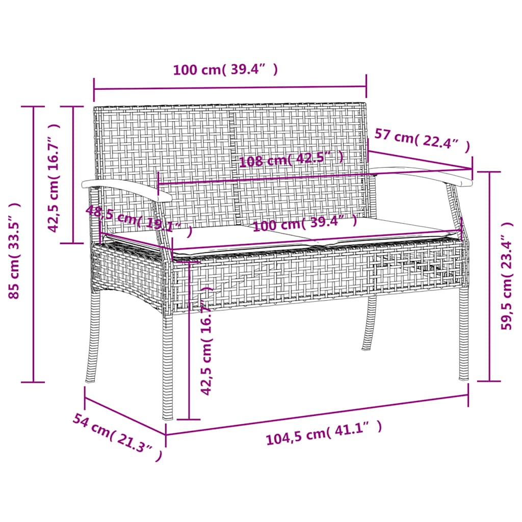 4-delige Tuinset met kussens poly rattan zwart – afbeelding 11