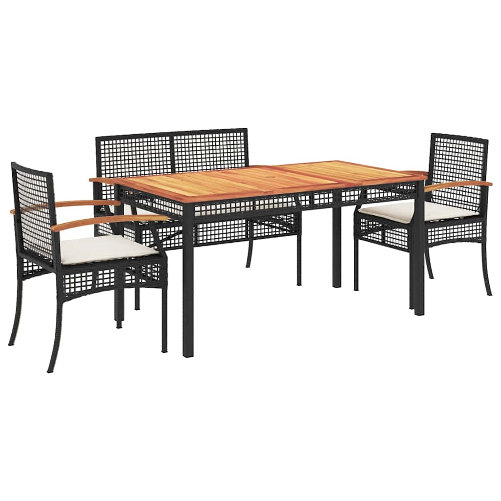 4-delige Tuinset met kussens poly rattan zwart – afbeelding 2