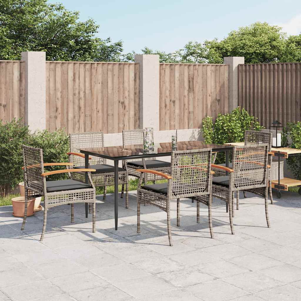 7-delige Tuinset met kussens poly rattan grijs – afbeelding 1