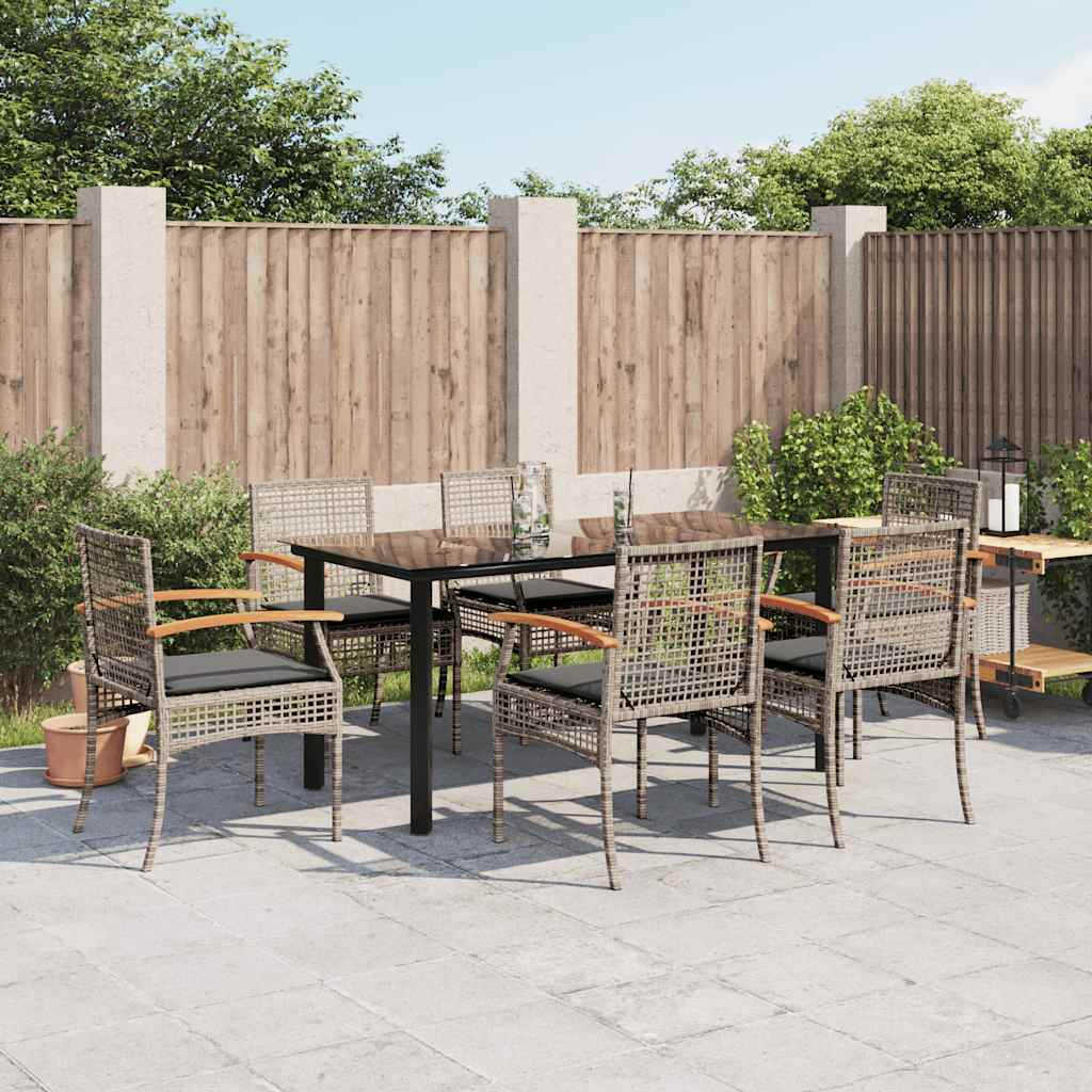 7-delige Tuinset met kussens poly rattan grijs – afbeelding 1