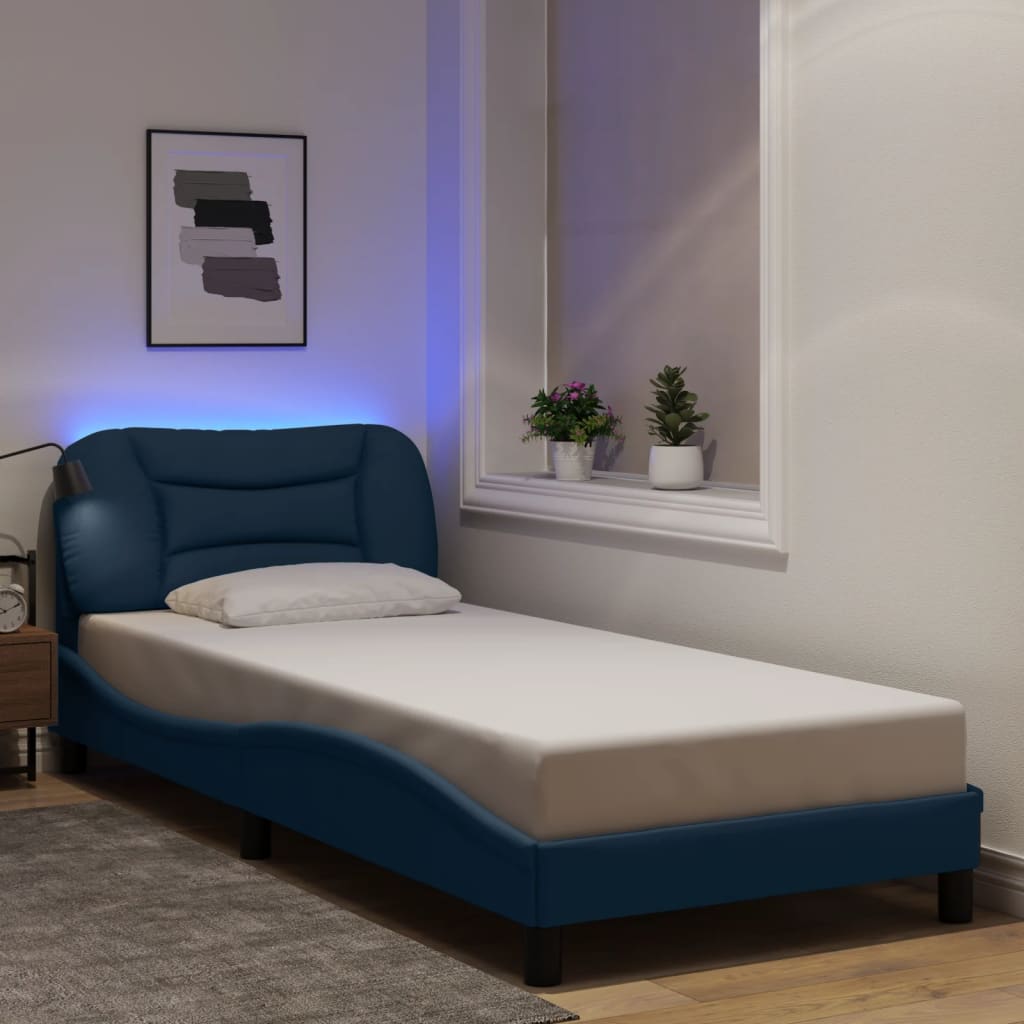 Bedframe met LED zonder matras "Hvar" 90x190 cm stof blauw – afbeelding 1