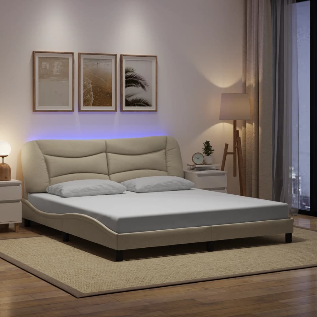 Bedframe met LED zonder matras "Hvar" 180x200 cm stof crème – afbeelding 1