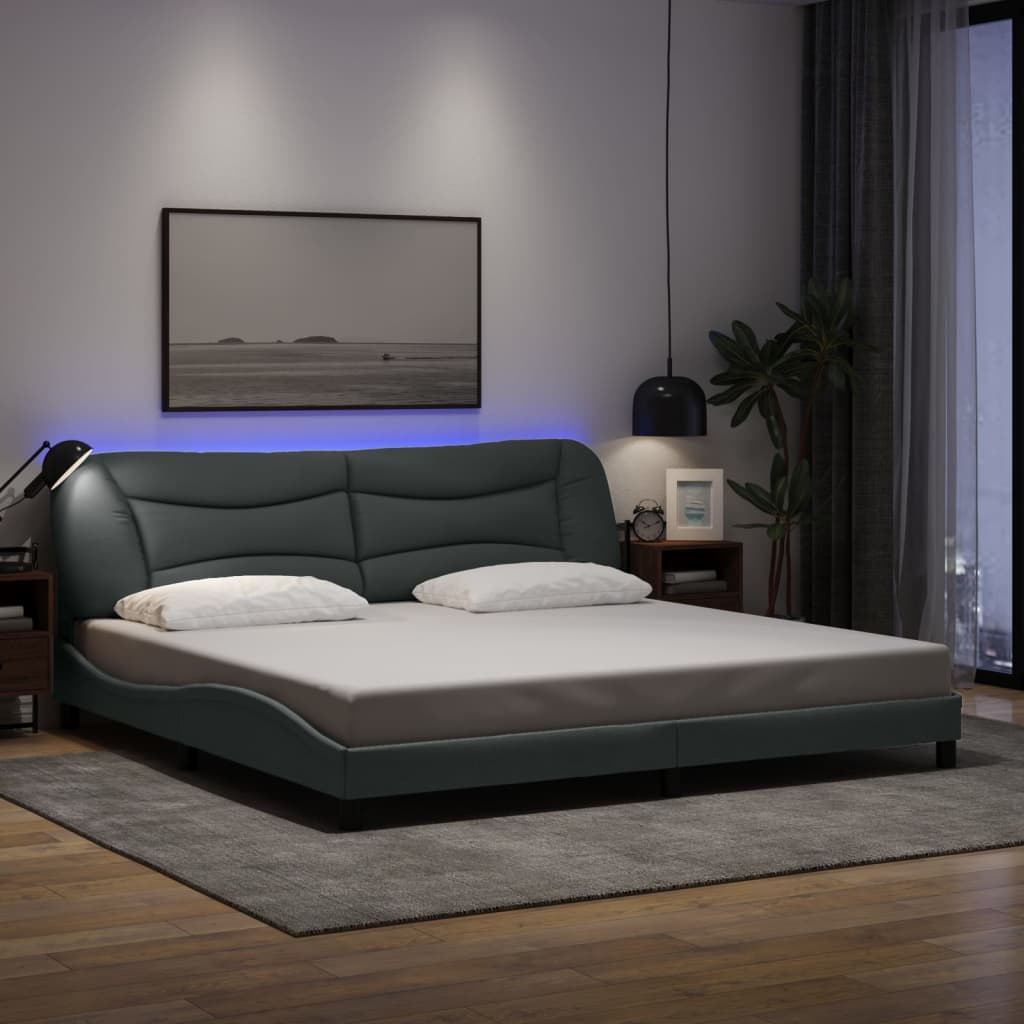 Bedframe met LED zonder matras "Hvar" stof 200x200 cm lichtgrijs – afbeelding 1