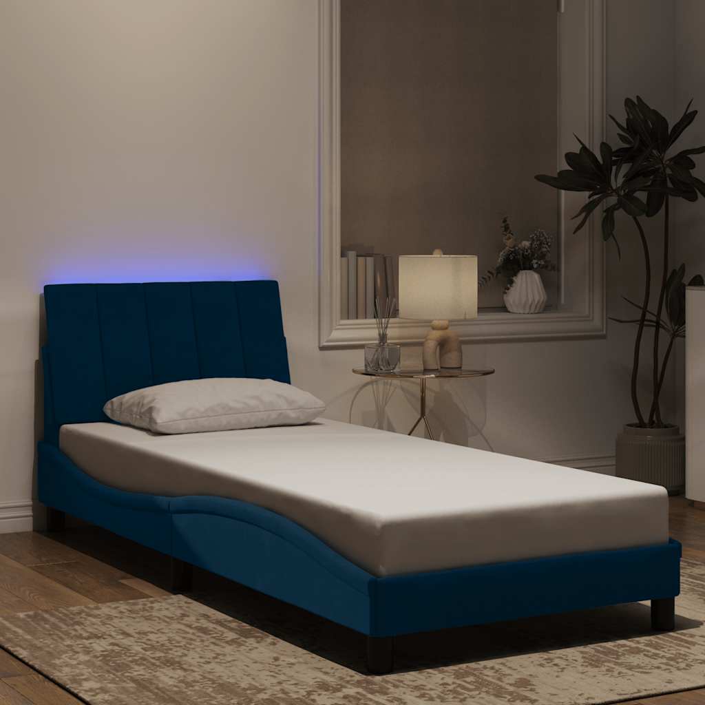 Bedframe met LED zonder matras "Hanko" fluweel blauw 90x190 cm – afbeelding 1