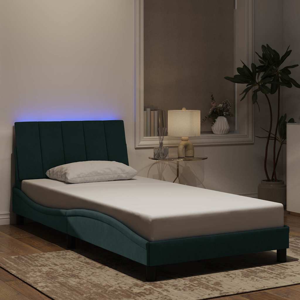Bedframe met LED zonder matras "Hanko" fluweel donkergroen 100x200 cm – afbeelding 1