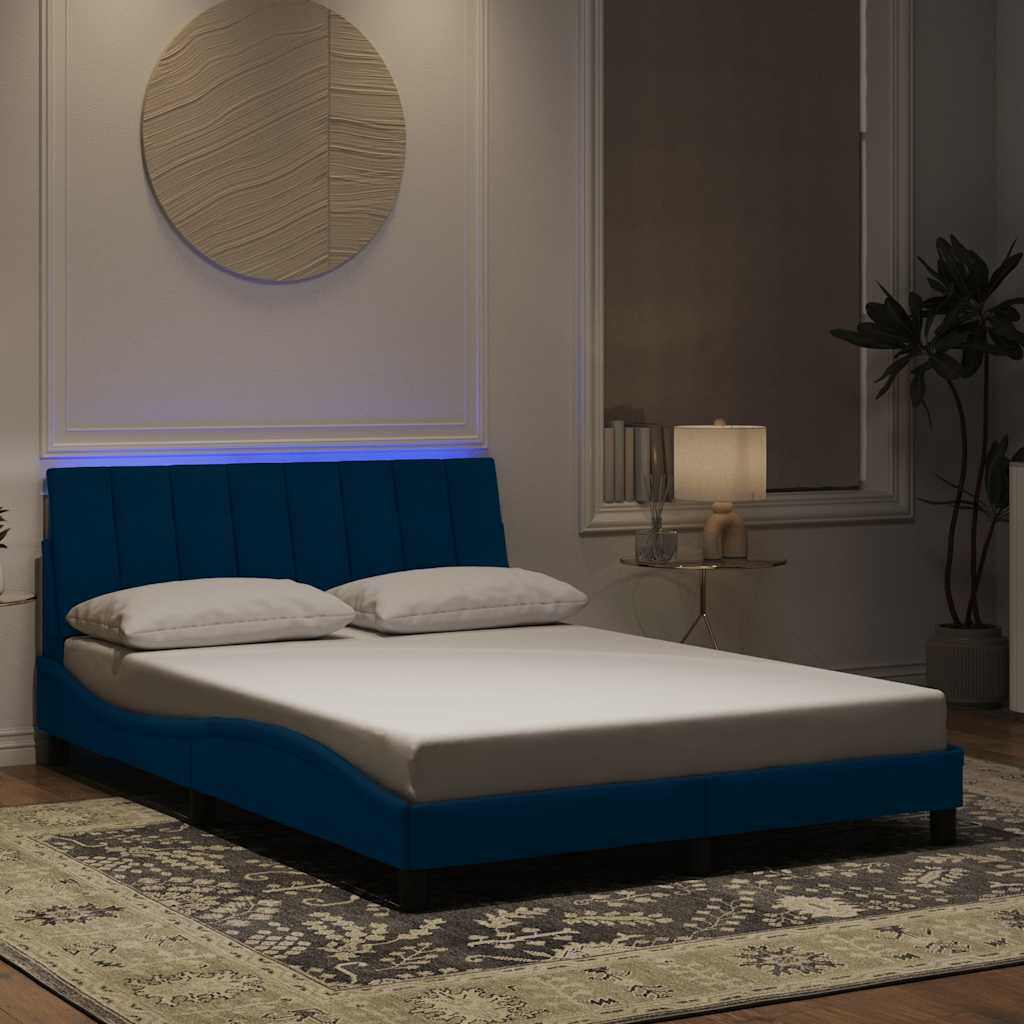 Bedframe met LED zonder matras "Hanko" fluweel blauw 120x200 cm – afbeelding 1