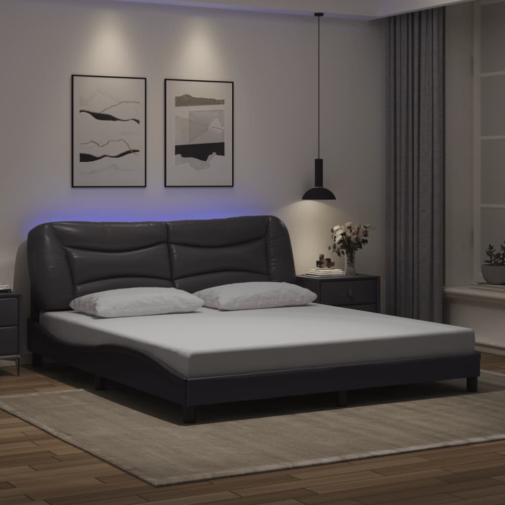Bedframe met LED zonder matras "Hvar" zwart 180x200 cm – afbeelding 1