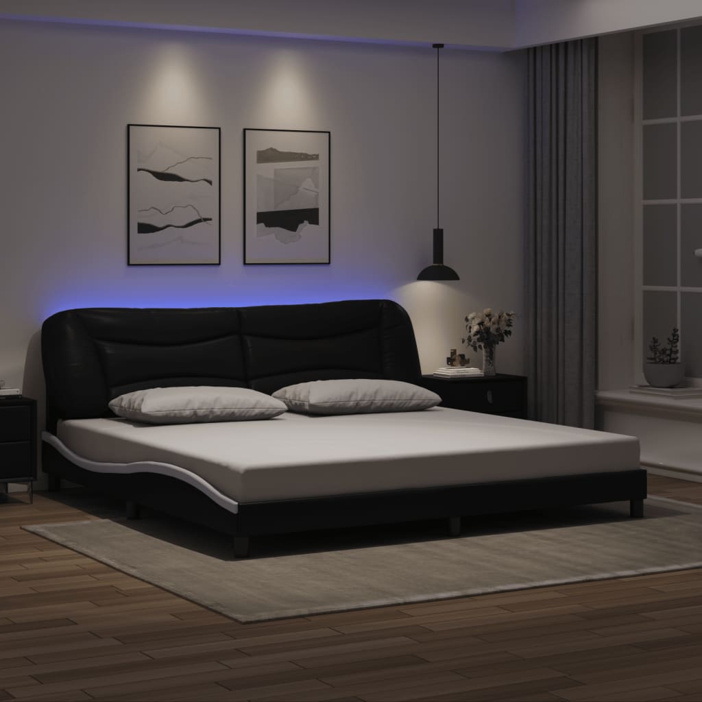 Bedframe met LED zonder matras "Hvar" zwart en wit 200x200 cm – afbeelding 1