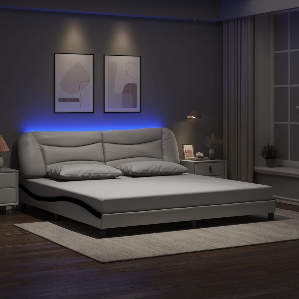 Bedframe met LED zonder matras "Hvar" wit en zwart 200x200 cm – afbeelding 1