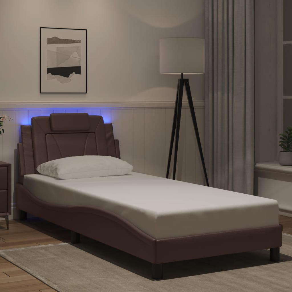 Bedframe "Viana" met LED zonder matras bruin 80x200 cm – afbeelding 1