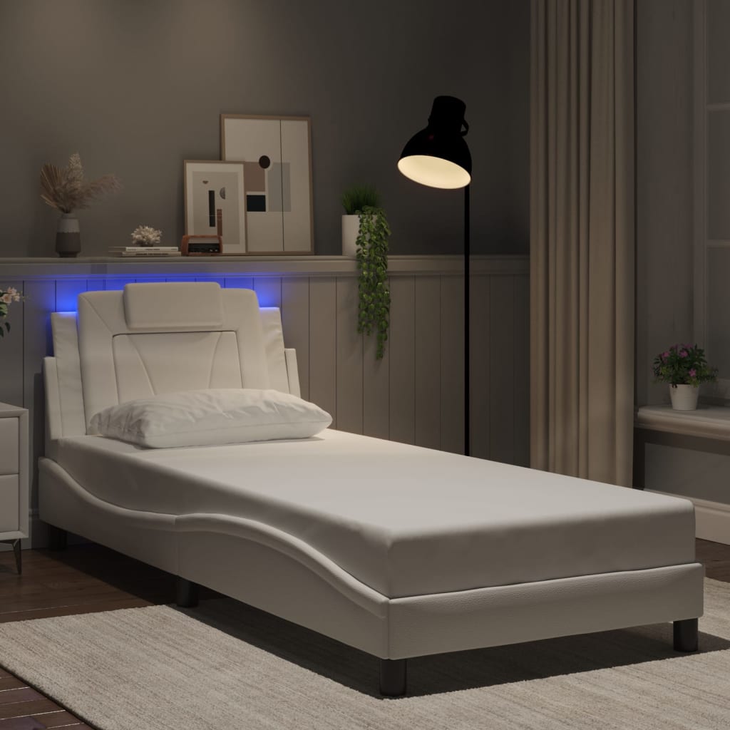 Bedframe "Viana" met LED zonder matras wit 90x190 cm – afbeelding 1